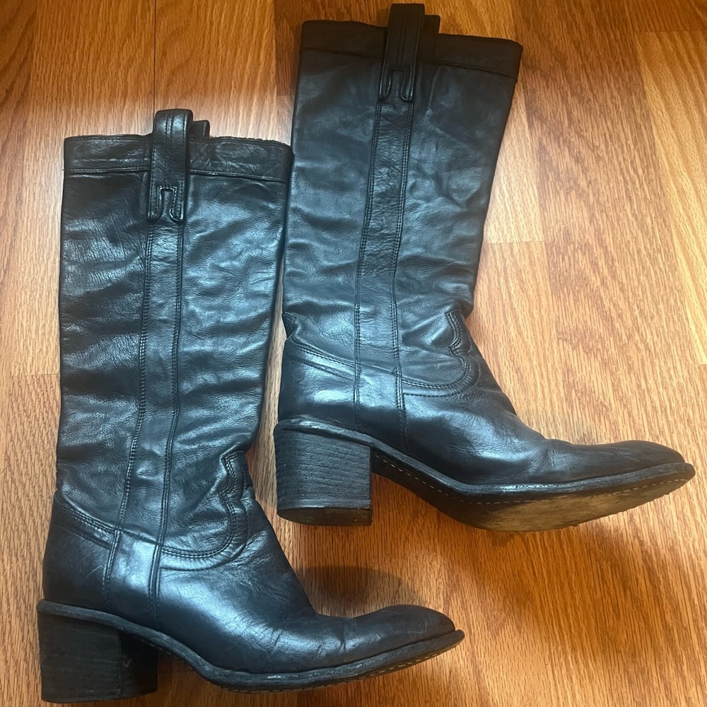 Italian Leather Calf high black boots.
